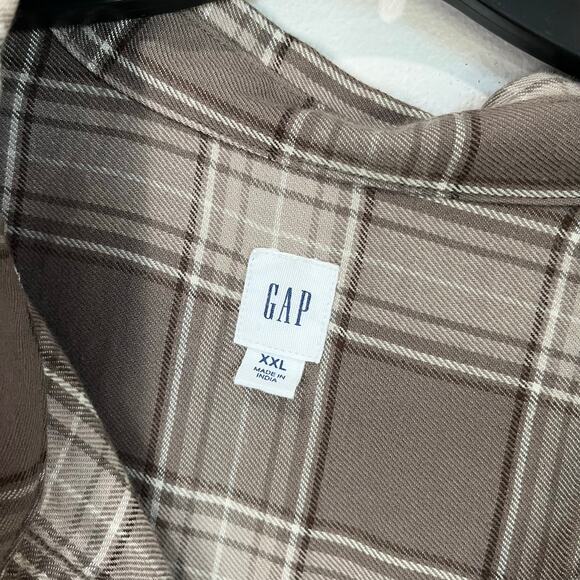 GAP Brown Plaid Cropped Flannel Button Down Shirt XXL Soft Casual Fall - Picture 8 of 10
